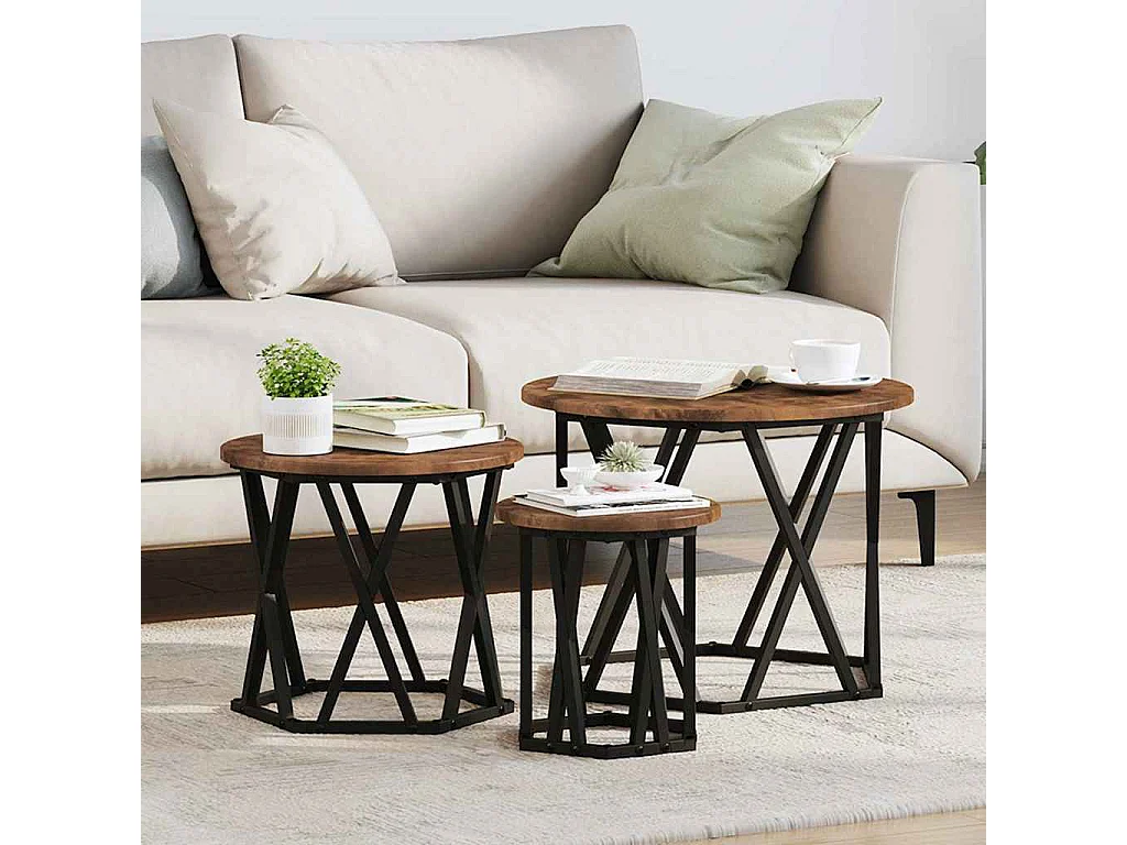 Mesa Lateral Empilhável 3 peças Carvalho fumado 53 x 53 x 40 cm