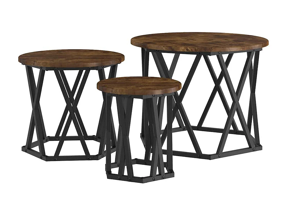 Mesa Lateral Empilhável 3 peças Carvalho fumado 53 x 53 x 40 cm