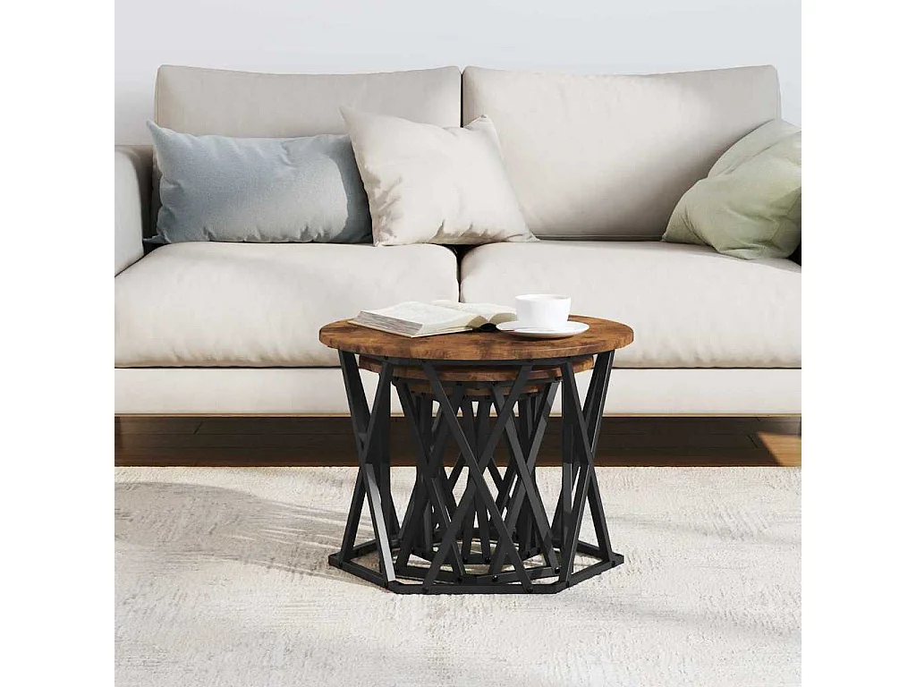 Mesa Lateral Empilhável 3 peças Carvalho fumado 53 x 53 x 40 cm