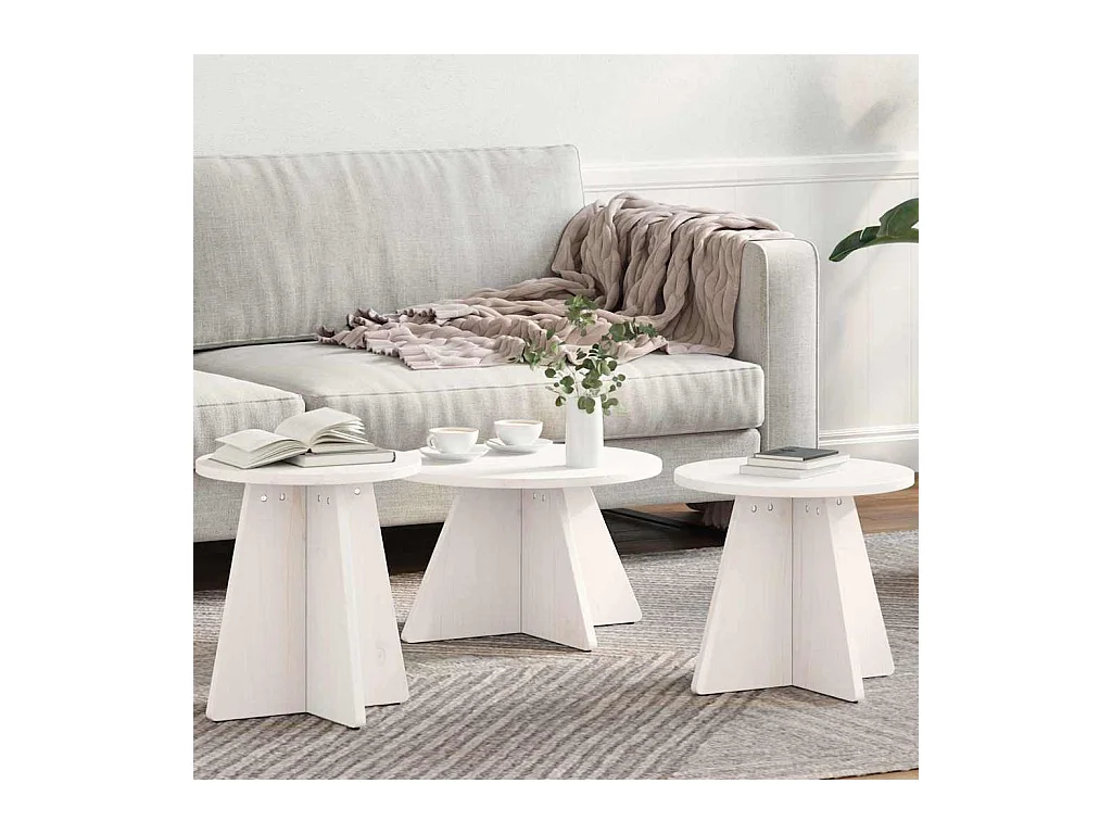Table basse 3 pièces Blanc 49 x 49 x 30 cm Bois massif en pin