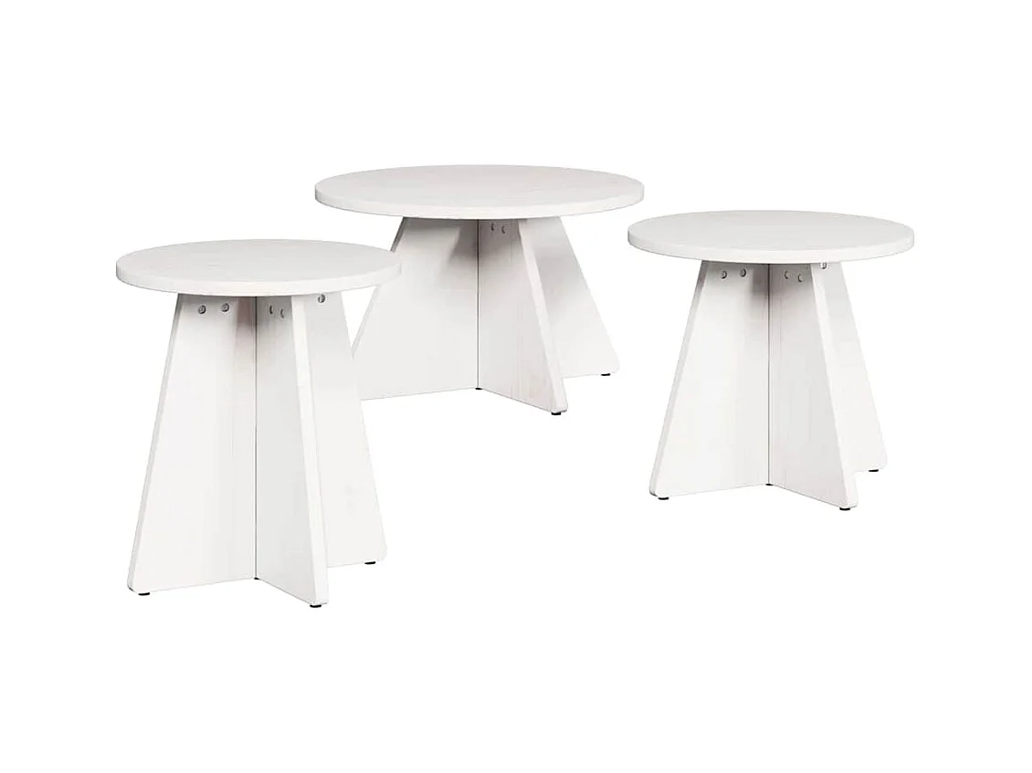 Table basse 3 pièces Blanc 49 x 49 x 30 cm Bois massif en pin