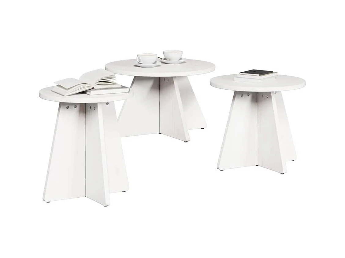 Table basse 3 pièces Blanc 49 x 49 x 30 cm Bois massif en pin
