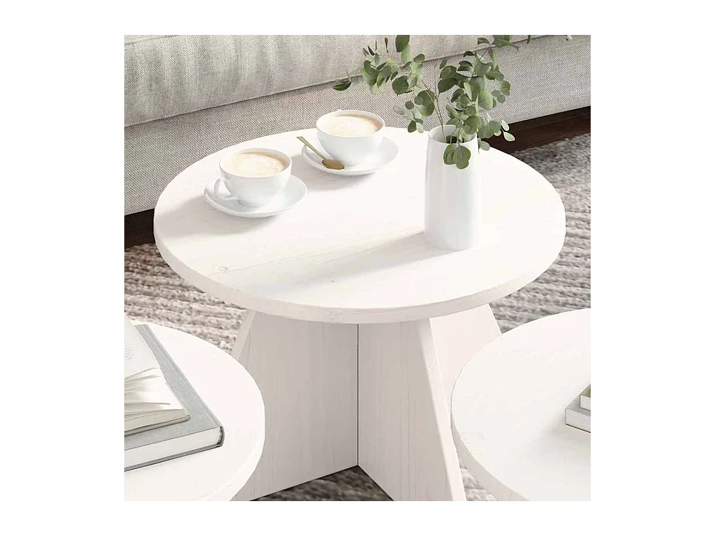 Table basse 3 pièces Blanc 49 x 49 x 30 cm Bois massif en pin