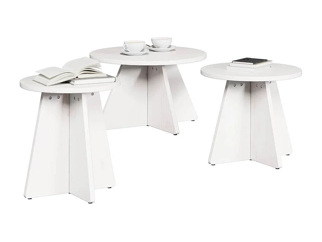 Table basse 3 pièces Blanc 49 x 49 x 30 cm Bois massif en pin