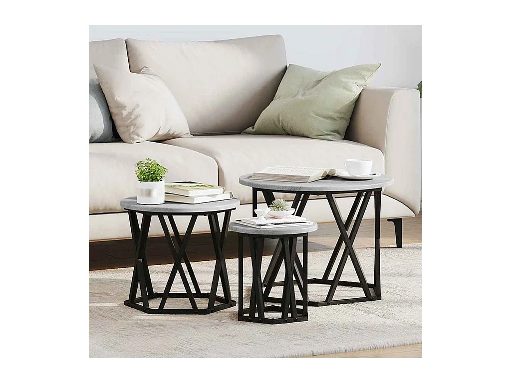 Table d'appoint empilable 3 pièces Sonoma gris 53 x 53 x 40 cm
