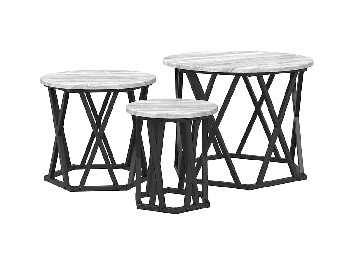 Table d'appoint empilable 3 pièces Sonoma gris 53 x 53 x 40 cm