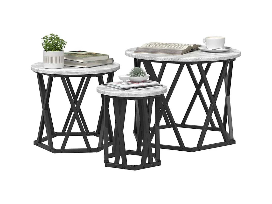 Table d'appoint empilable 3 pièces Sonoma gris 53 x 53 x 40 cm