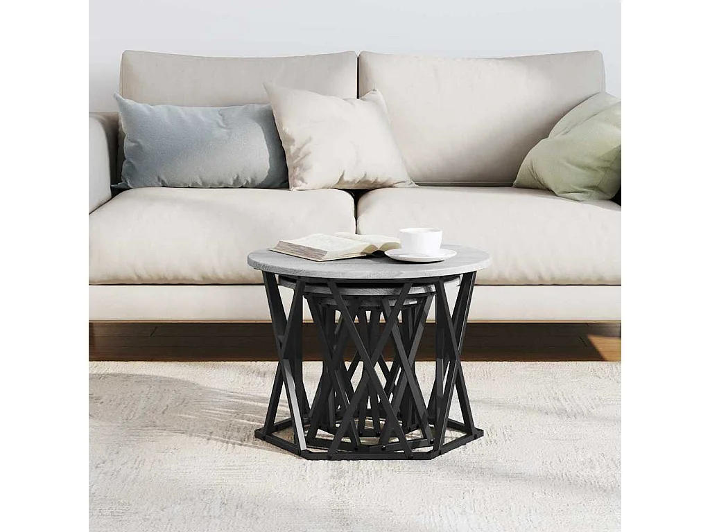 Table d'appoint empilable 3 pièces Sonoma gris 53 x 53 x 40 cm