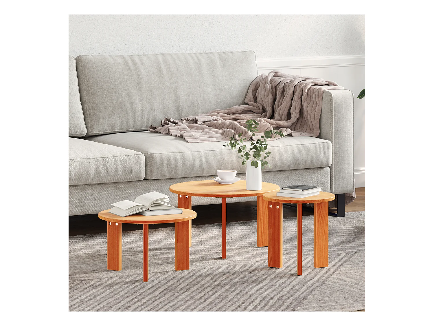 Table basse 3 pièces Marron cire 47,5 x 47,5 x 27 cm