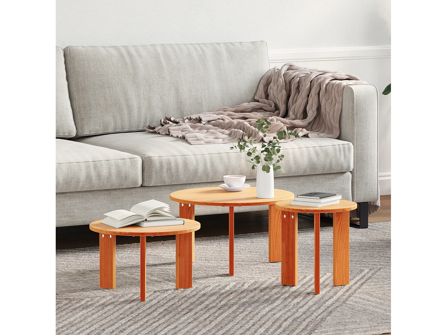 Table basse 3 pièces Marron cire 47,5 x 47,5 x 27 cm