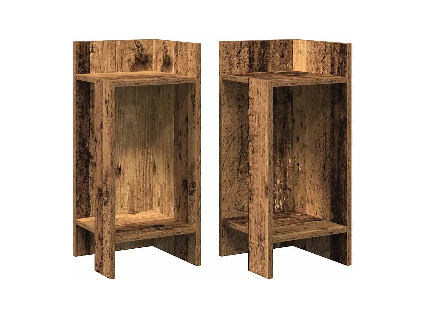 Tables d'appoint 2 pièces avec étagère vieux bois 25,5x27x60 cm