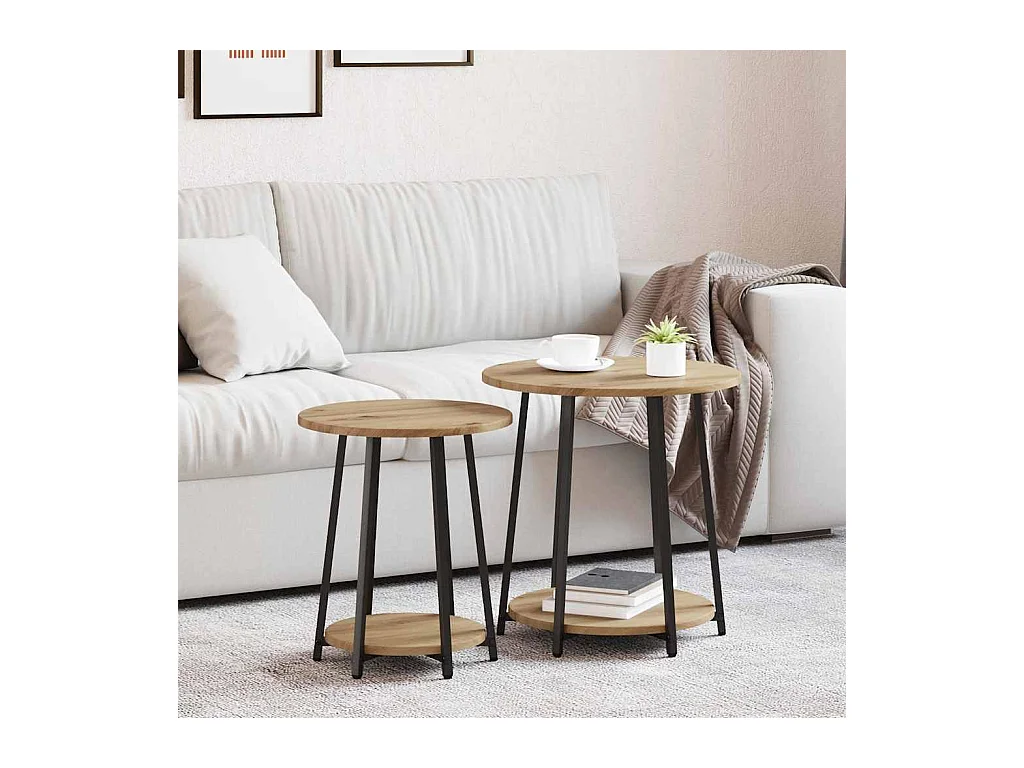 Ensemble de tables d'appoint 2 pièces Chêne artisanal et noir