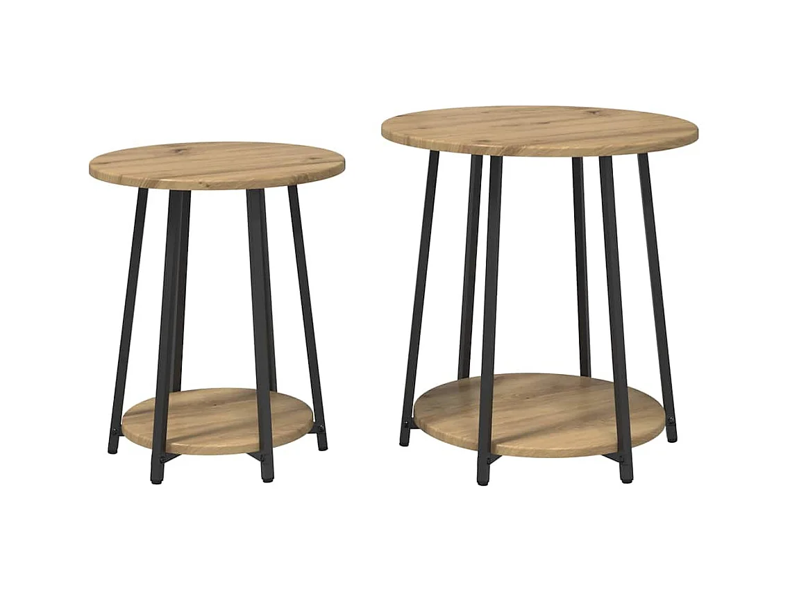 Ensemble de tables d'appoint 2 pièces Chêne artisanal et noir