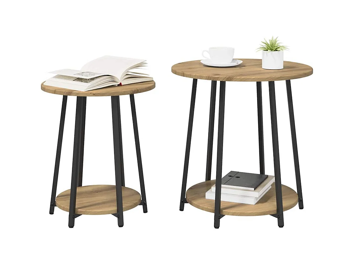 Ensemble de tables d'appoint 2 pièces Chêne artisanal et noir