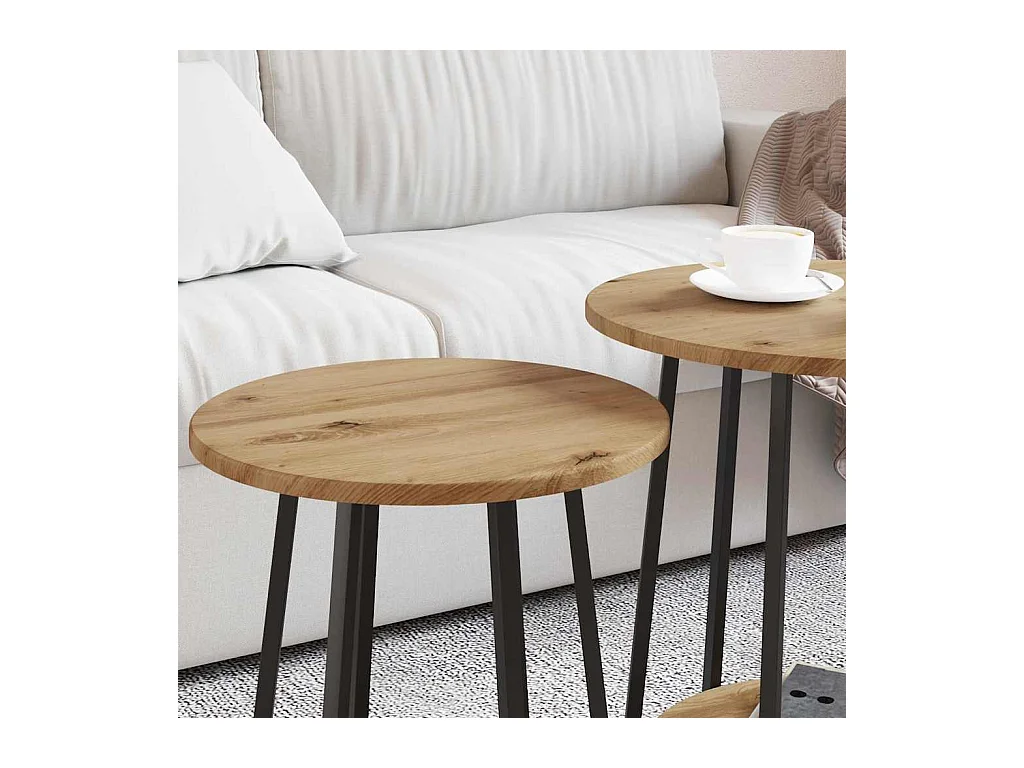 Ensemble de tables d'appoint 2 pièces Chêne artisanal et noir