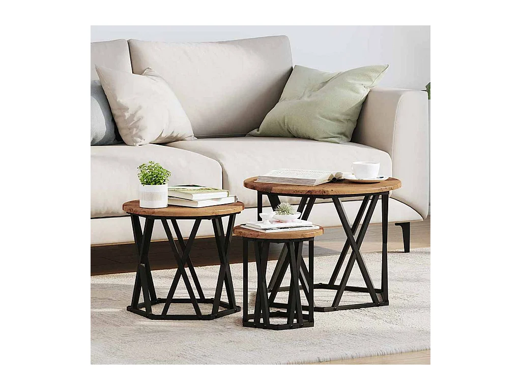 Table d'appoint empilable 3 pièces Bois ancien 53 x 53 x 40 cm