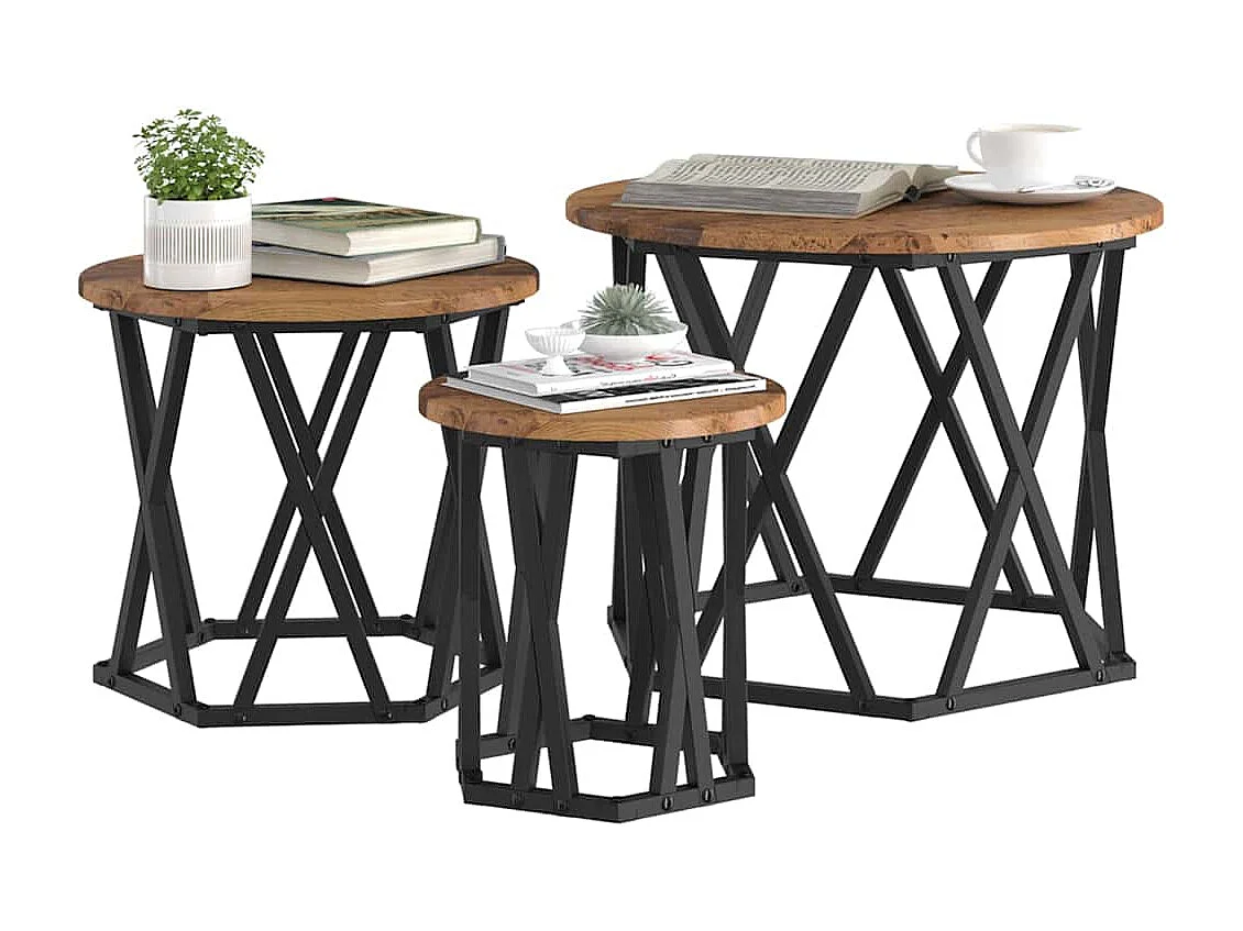 Mesa Lateral Nido 3 piezas Madera vieja 53 x 53 x 40 cm