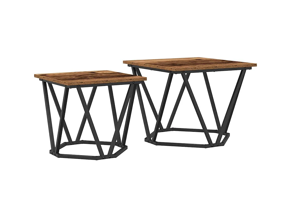 Ensemble de tables d'appoint 2 pièces Bois de récupération