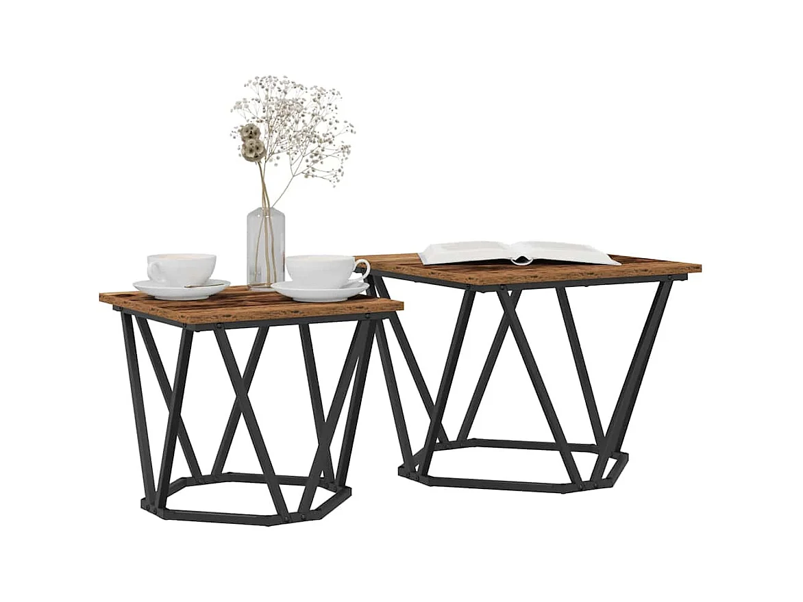 Ensemble de tables d'appoint 2 pièces Bois de récupération