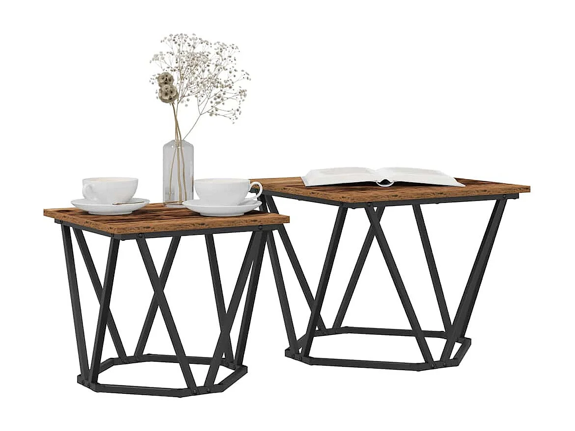 Ensemble de tables d'appoint 2 pièces Bois de récupération