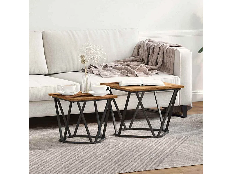 Ensemble de tables d'appoint 2 pièces Bois de récupération