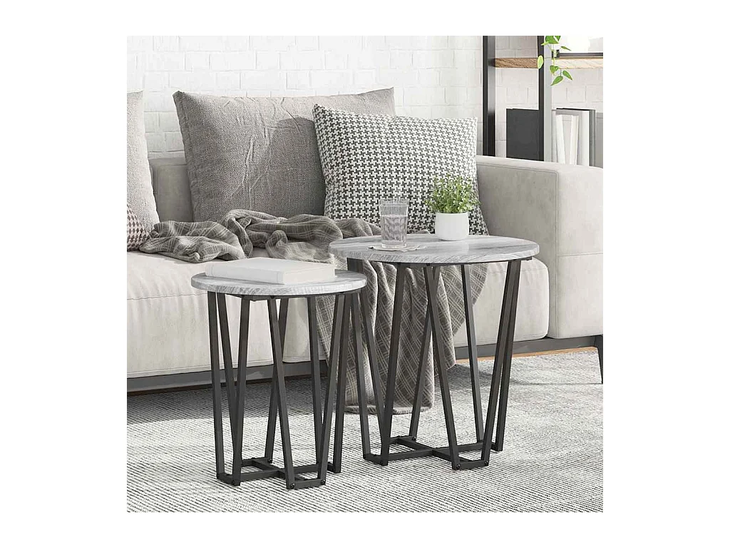 Ensemble de tables d'appoint 2 pièces Gris sonoma et Noir