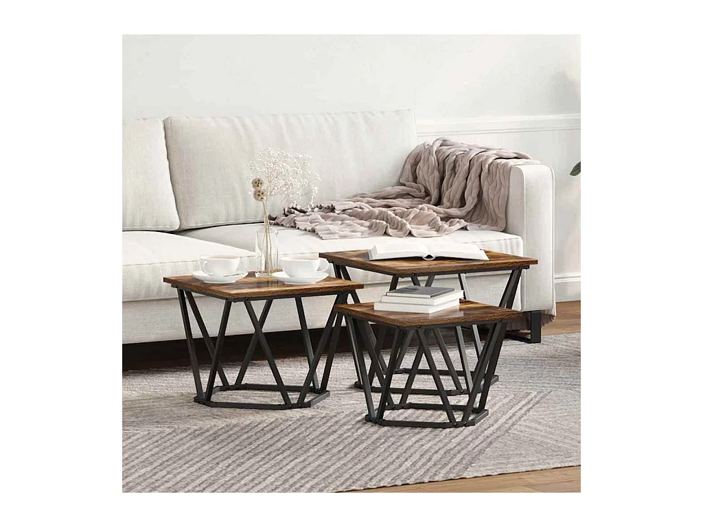 Table basse 3 pièces Chêne fumé 50 x 50 x 40 cm