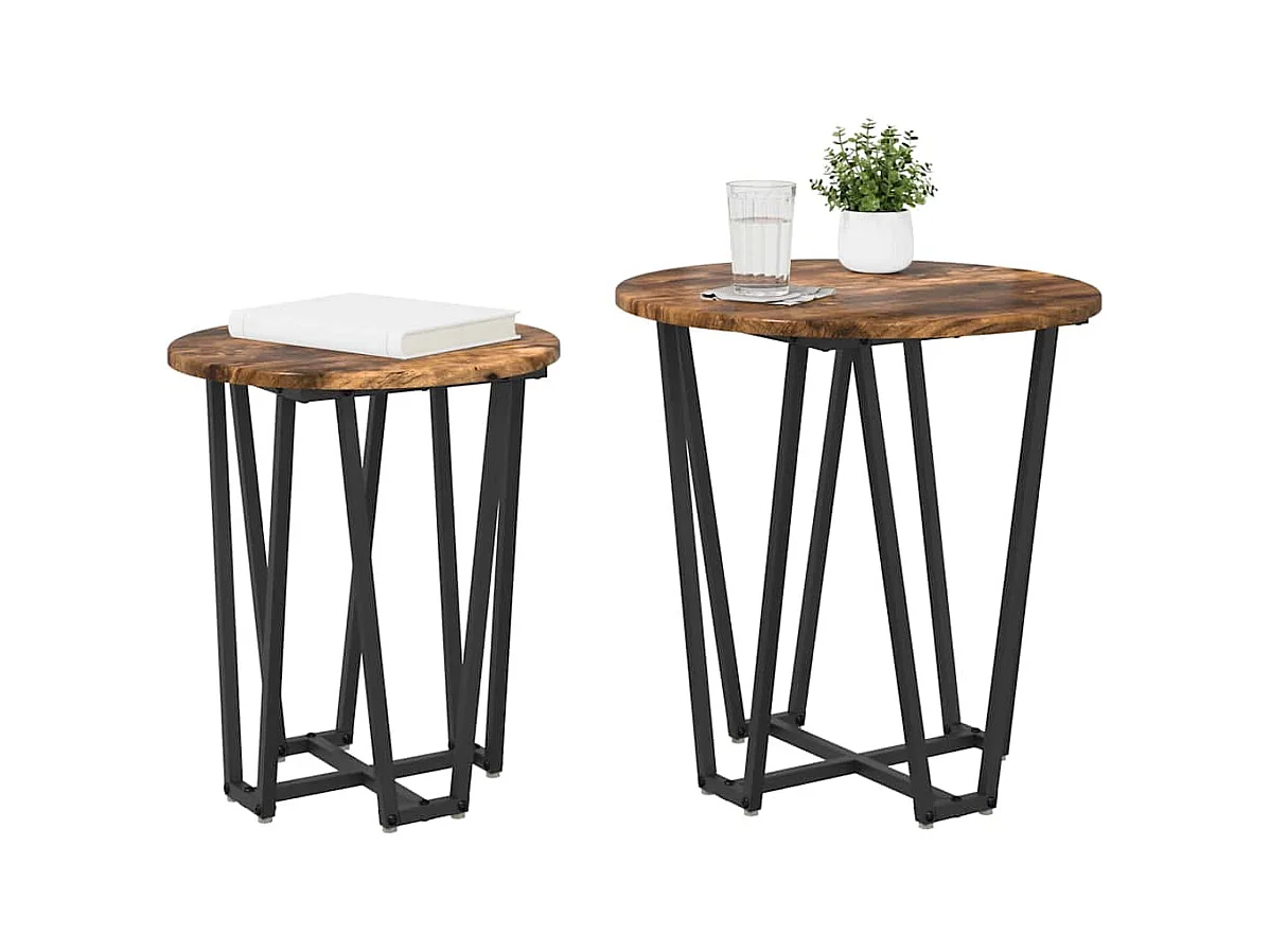 Ensemble de tables d'appoint 2 pièces Chêne fumé et noir