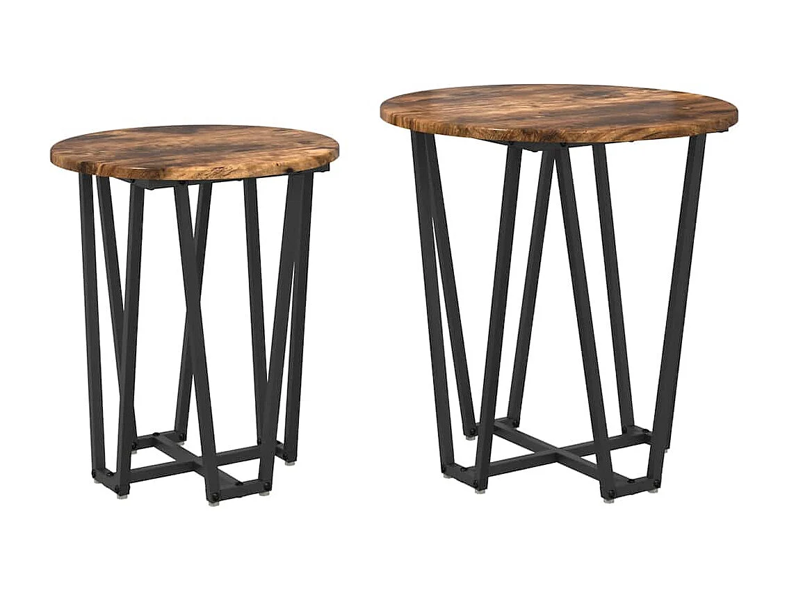 Ensemble de tables d'appoint 2 pièces Chêne fumé et noir