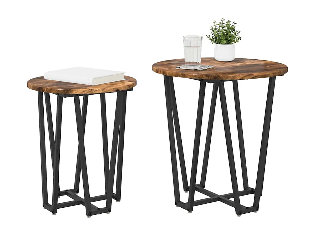 Ensemble de tables d'appoint 2 pièces Chêne fumé et noir