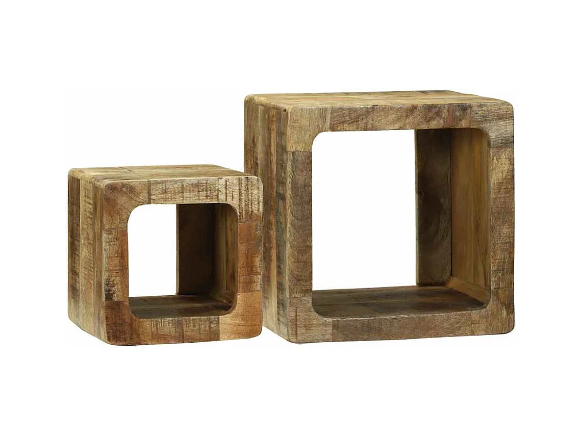 Table basse 2 pièces Marron Bois de manguier brut massif