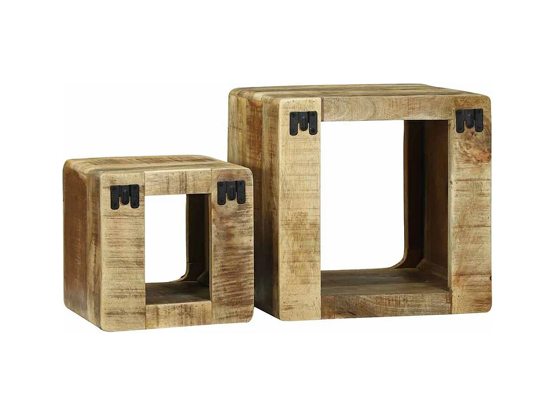 Table basse 2 pièces Marron Bois de manguier brut massif