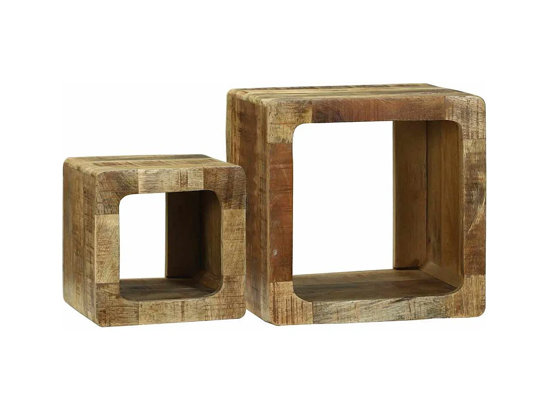 Table basse 2 pièces Marron Bois de manguier brut massif