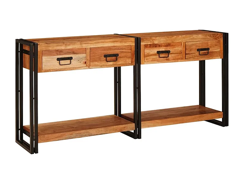 Tables d'appoint avec tiroir 2 pièces Marron Bois d'Acacia Massif