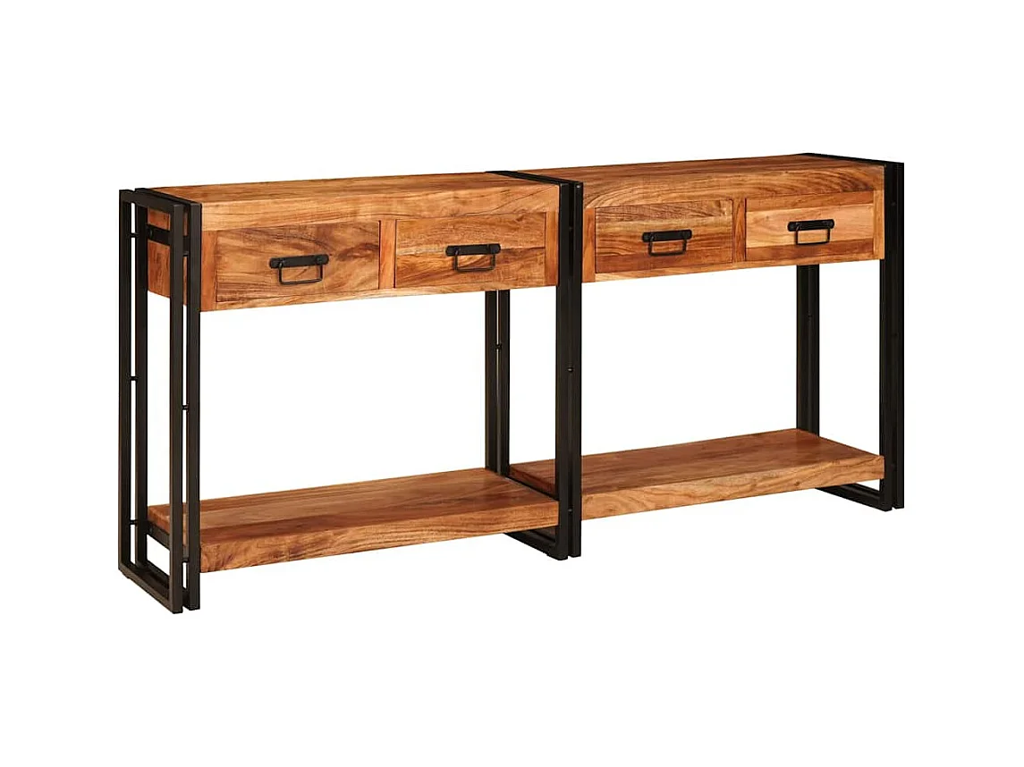 Tables d'appoint avec tiroir 2 pièces Marron Bois d'Acacia Massif