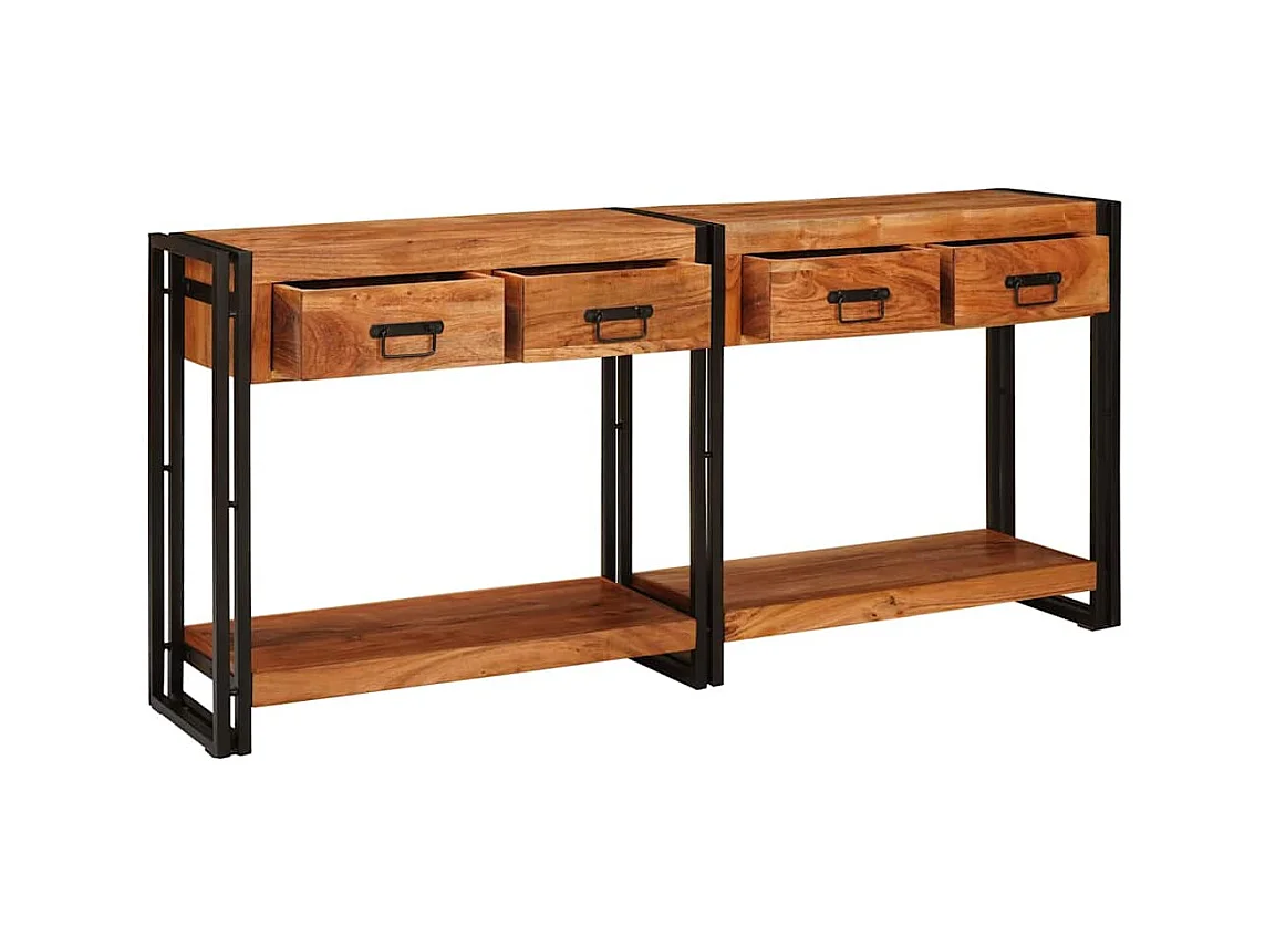 Tables d'appoint avec tiroir 2 pièces Marron Bois d'Acacia Massif