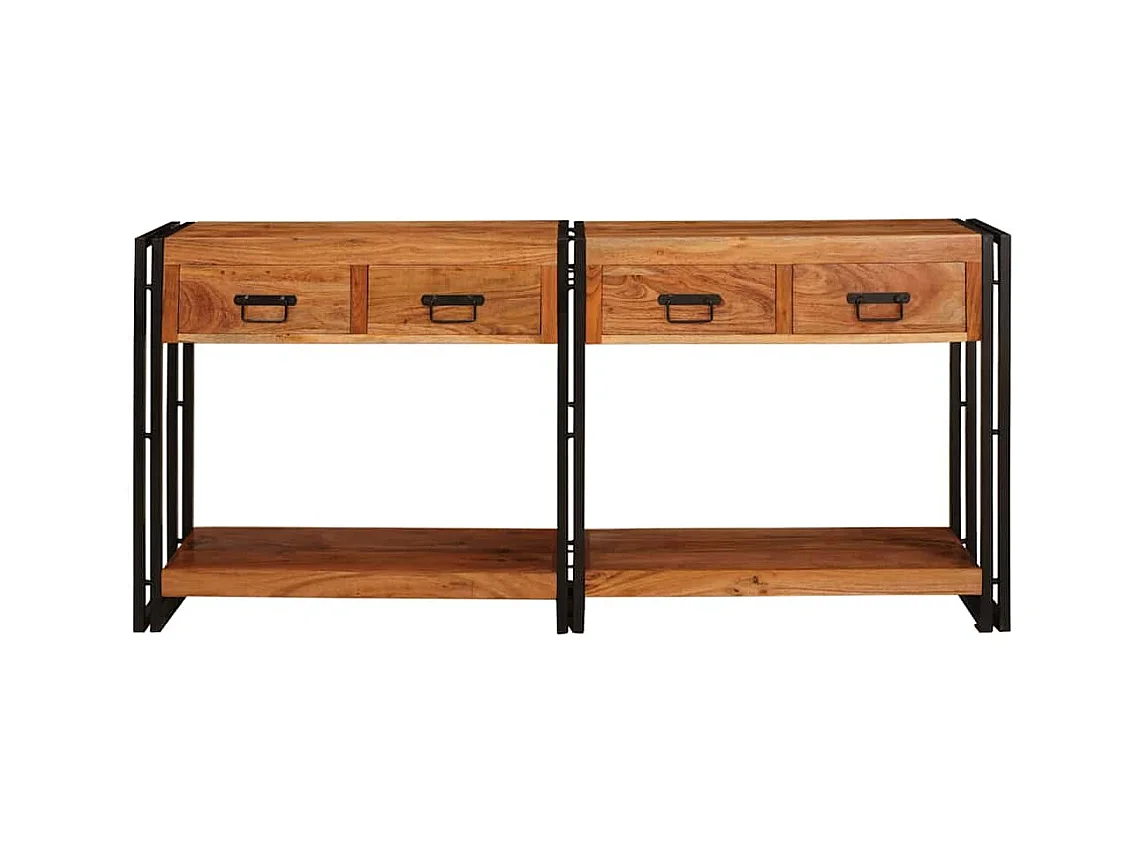 Tables d'appoint avec tiroir 2 pièces Marron Bois d'Acacia Massif