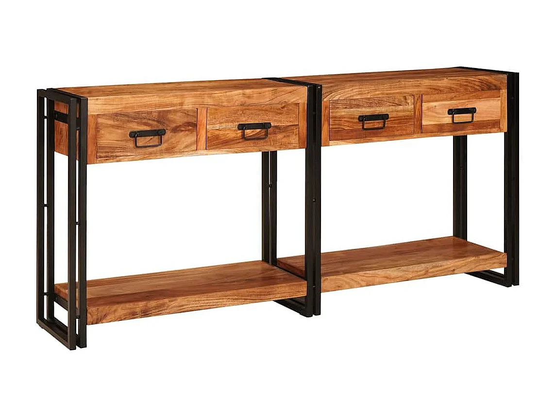 Mesas consola con cajón 2 piezas Marrón Madera de Acacia Sólida