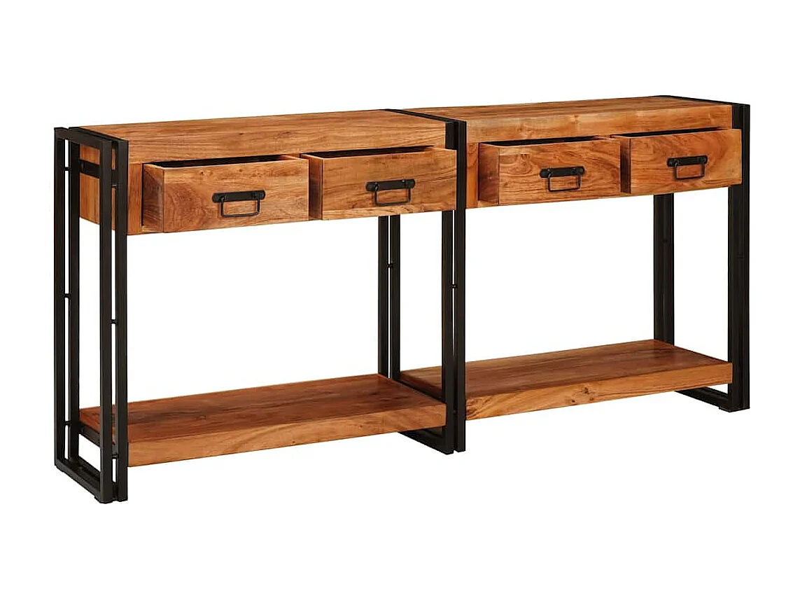 Mesas consola con cajón 2 piezas Marrón Madera de Acacia Sólida