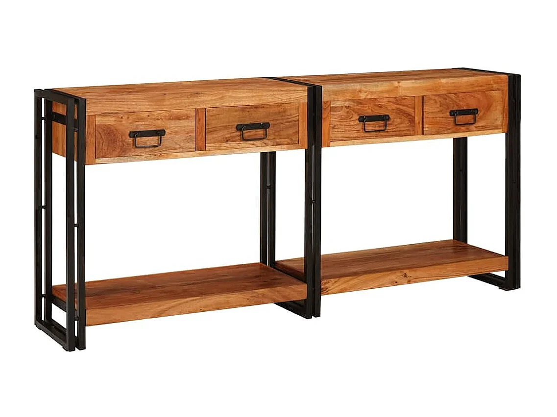 Mesas consola con cajón 2 piezas Marrón Madera de Acacia Sólida