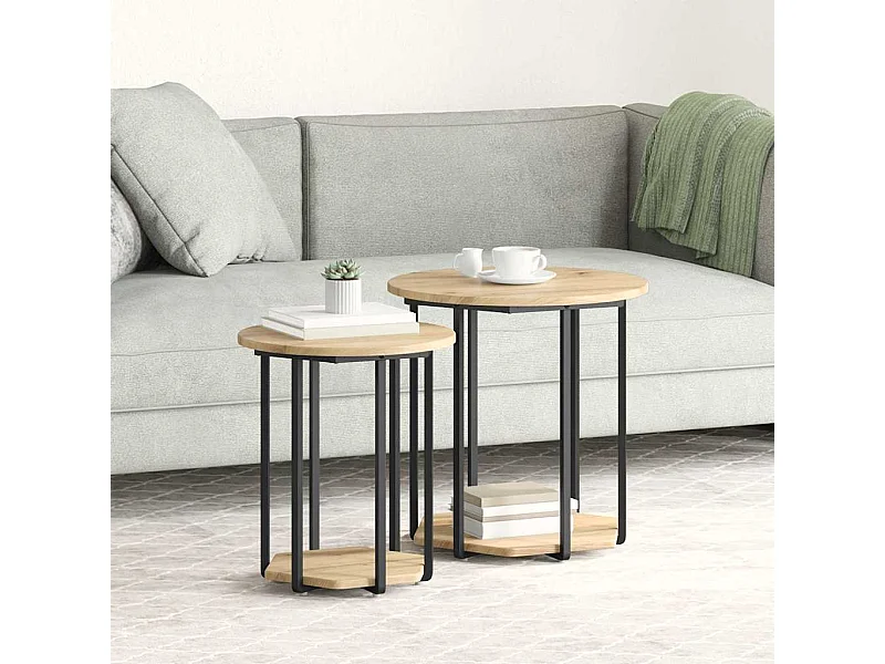 Ensemble de tables d'appoint 2 pièces Chêne artisanal et noir