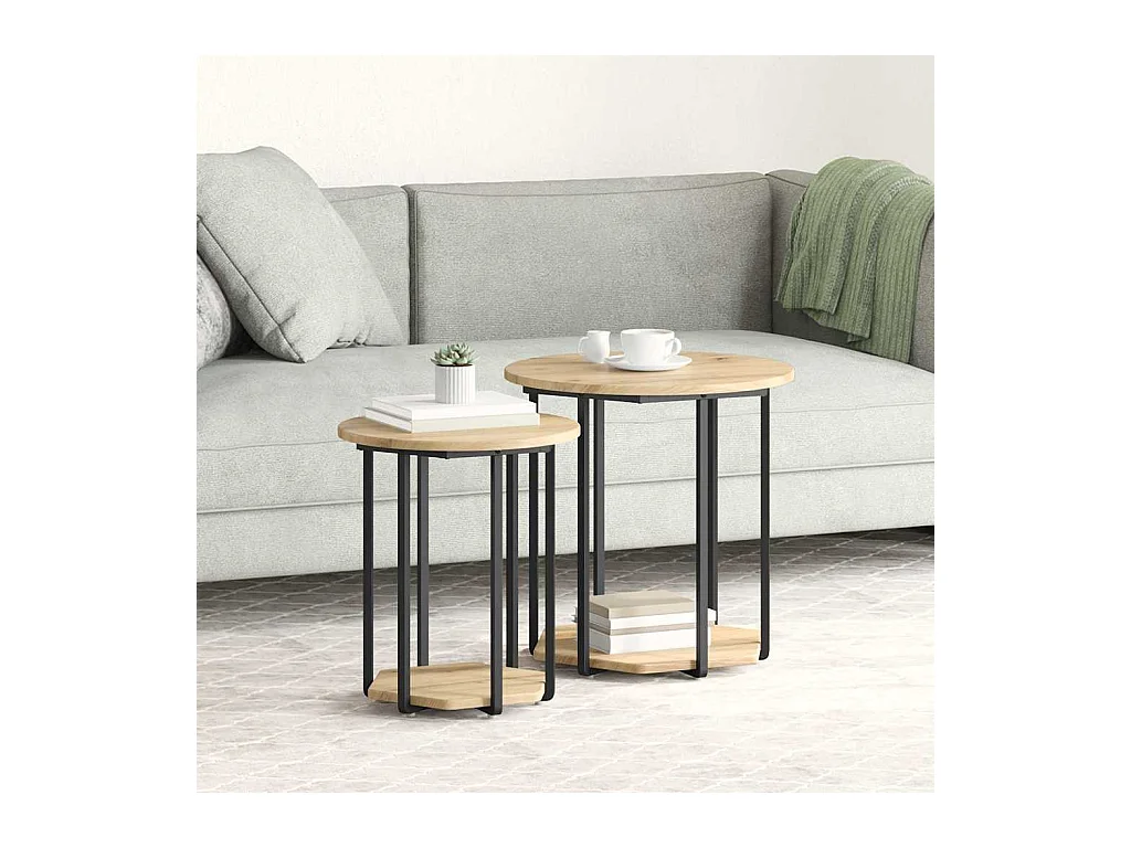 Bijzettafelset 2 pcs Artisan Eik en Zwart 50 x 50 x 50.5 cm
