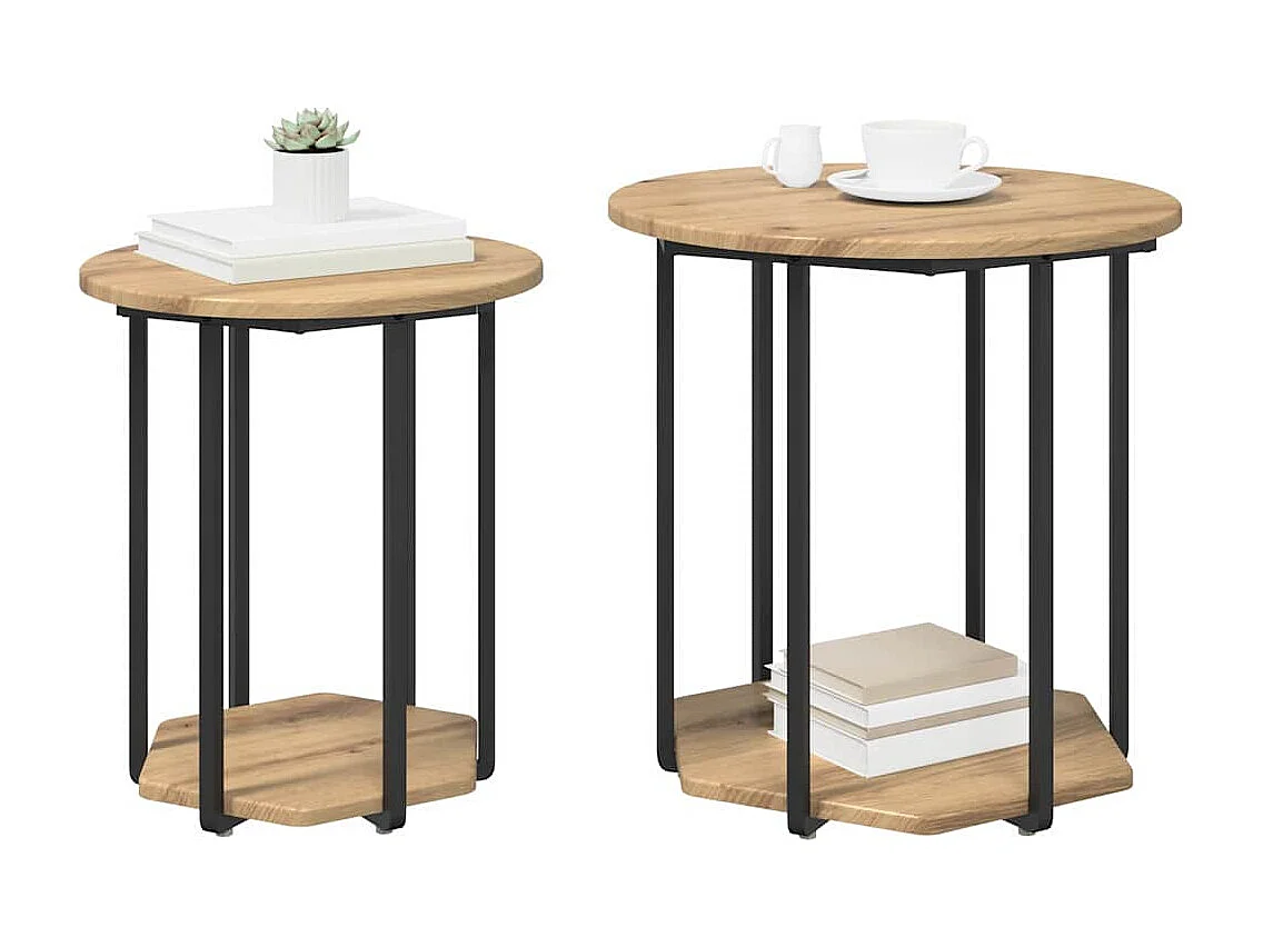 Bijzettafelset 2 pcs Artisan Eik en Zwart 50 x 50 x 50.5 cm