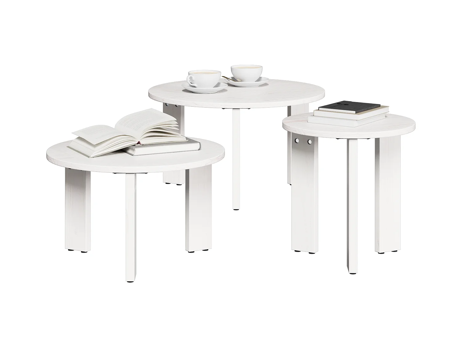 Table basse 3 pièces Blanc 47,5 x 47,5 x 27 cm Bois massif en pin