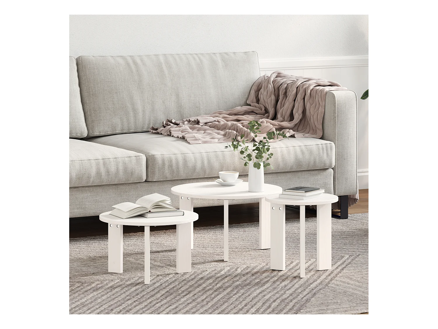 Table basse 3 pièces Blanc 47,5 x 47,5 x 27 cm Bois massif en pin