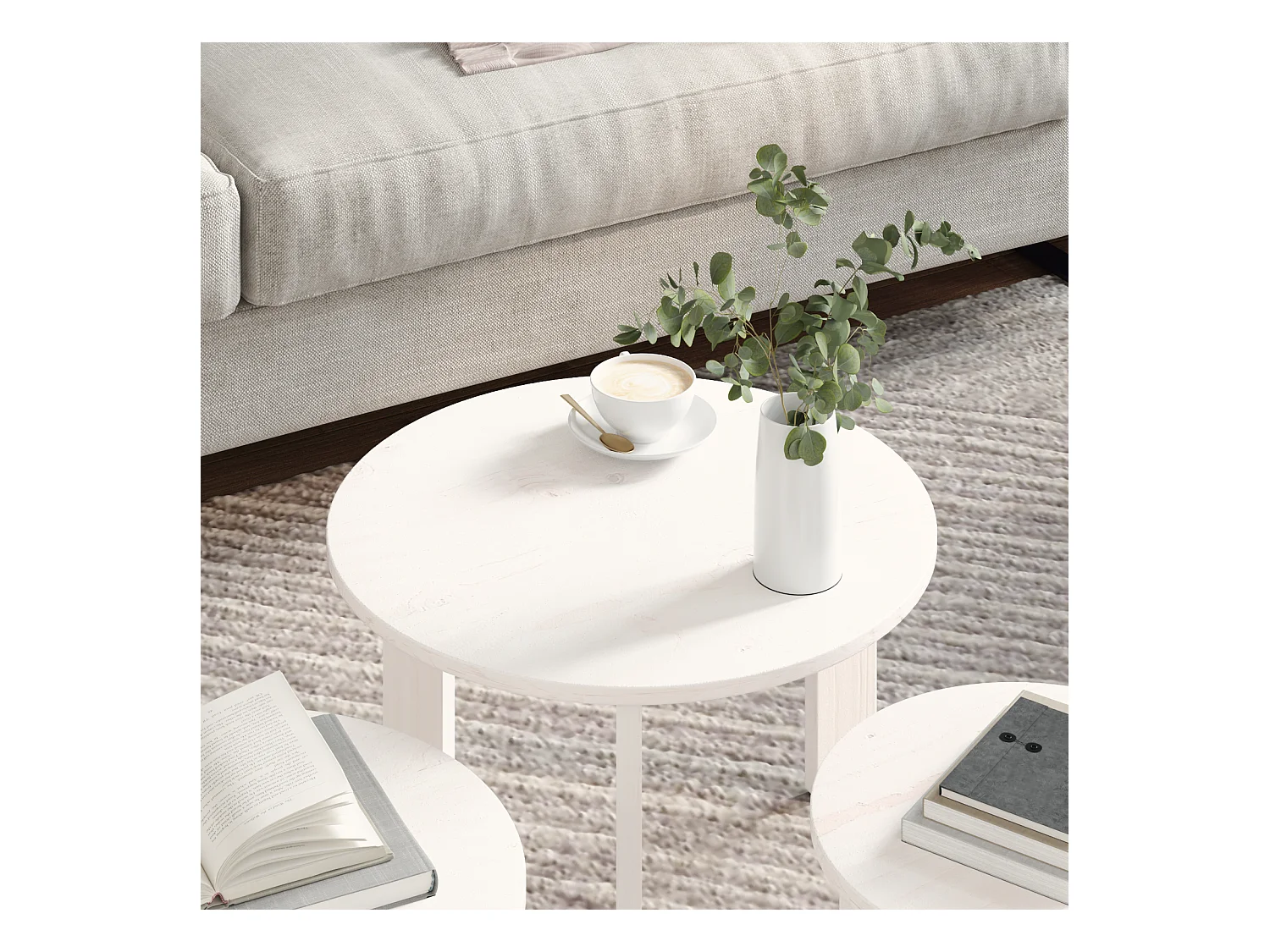 Table basse 3 pièces Blanc 47,5 x 47,5 x 27 cm Bois massif en pin