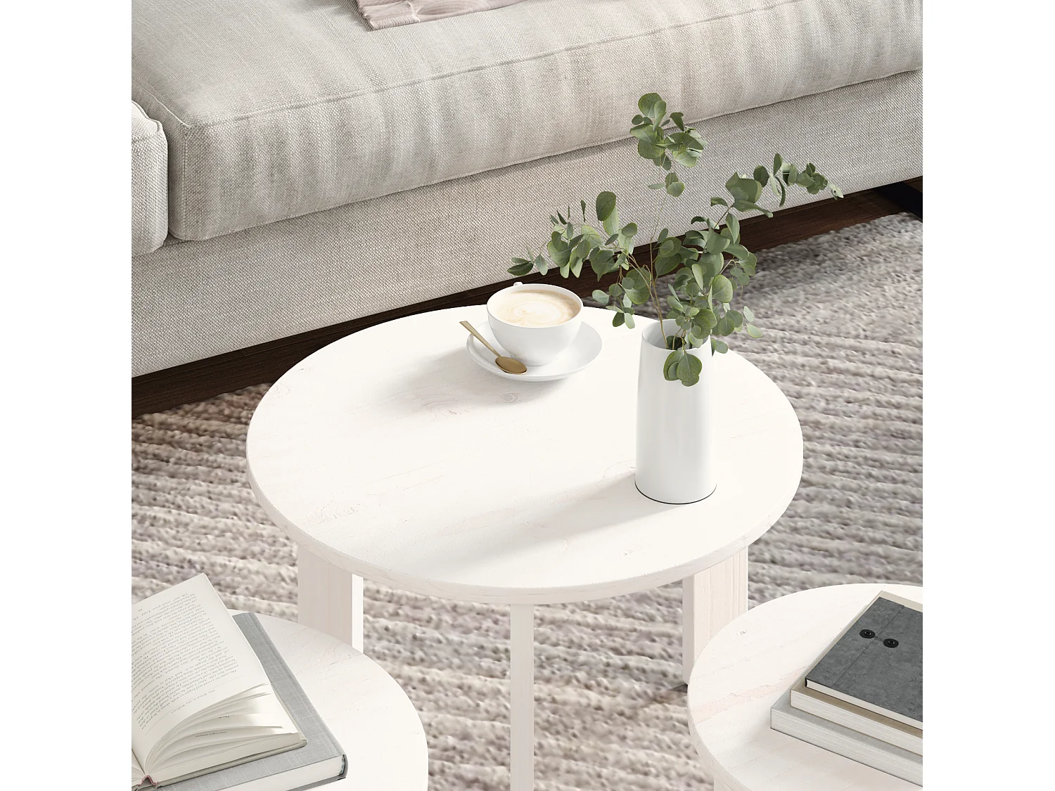 Table basse 3 pièces Blanc 47,5 x 47,5 x 27 cm Bois massif en pin