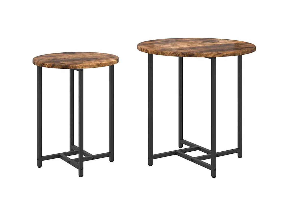 Ensemble de tables d'appoint 2 pièces Chêne fumé et noir