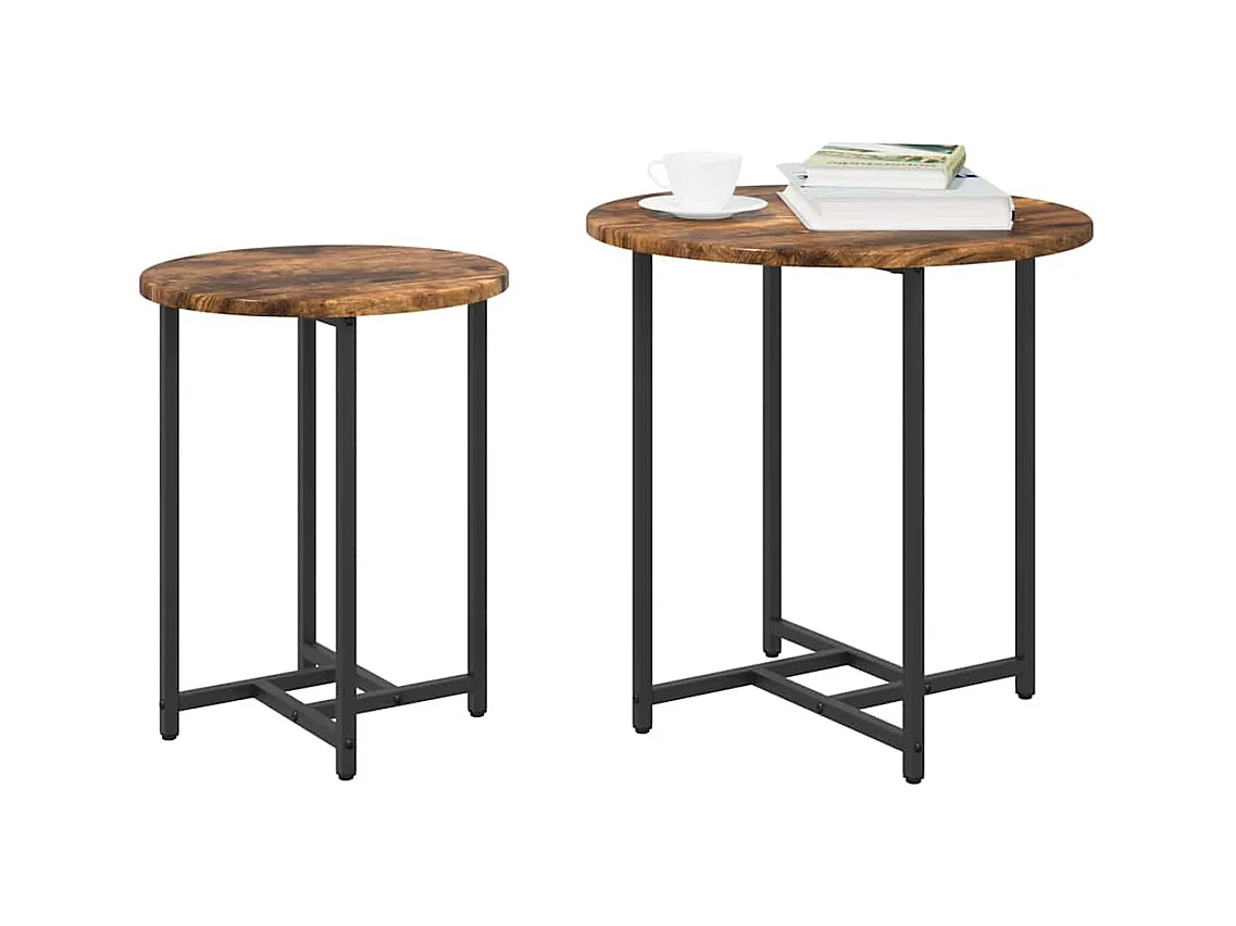 Ensemble de tables d'appoint 2 pièces Chêne fumé et noir