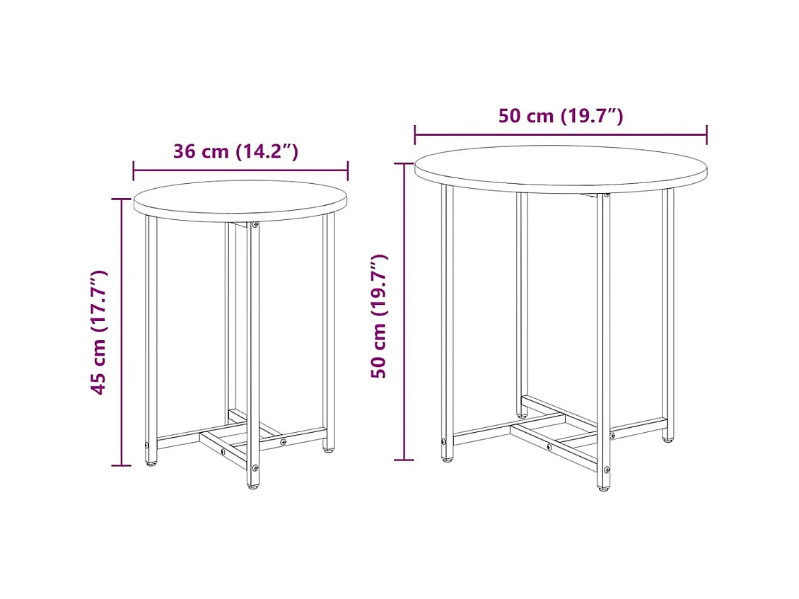 Ensemble de tables d'appoint 2 pièces Chêne fumé et noir